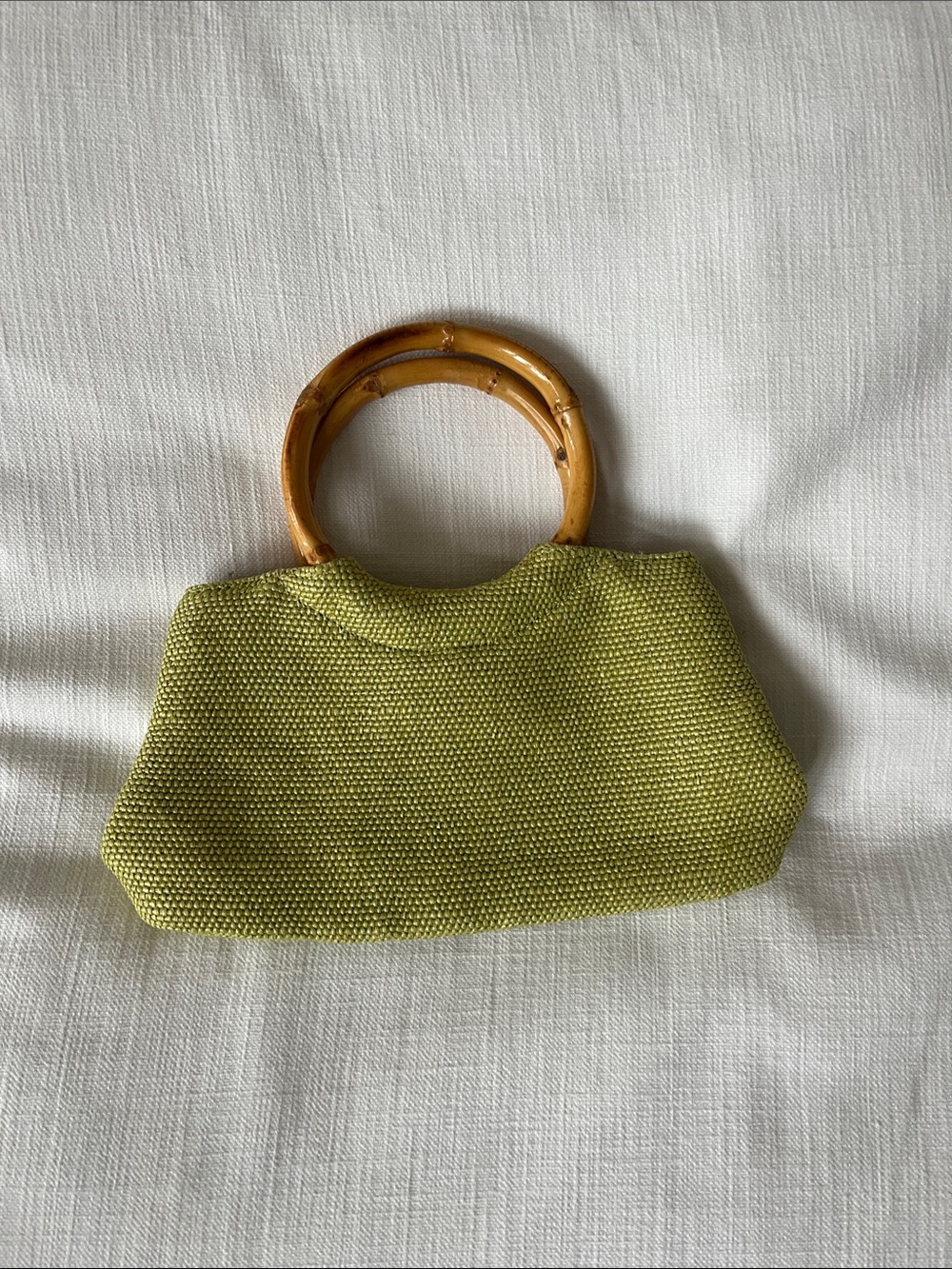 Fossil Lime Green Woven Shoulder Bag with Bamboo Handles